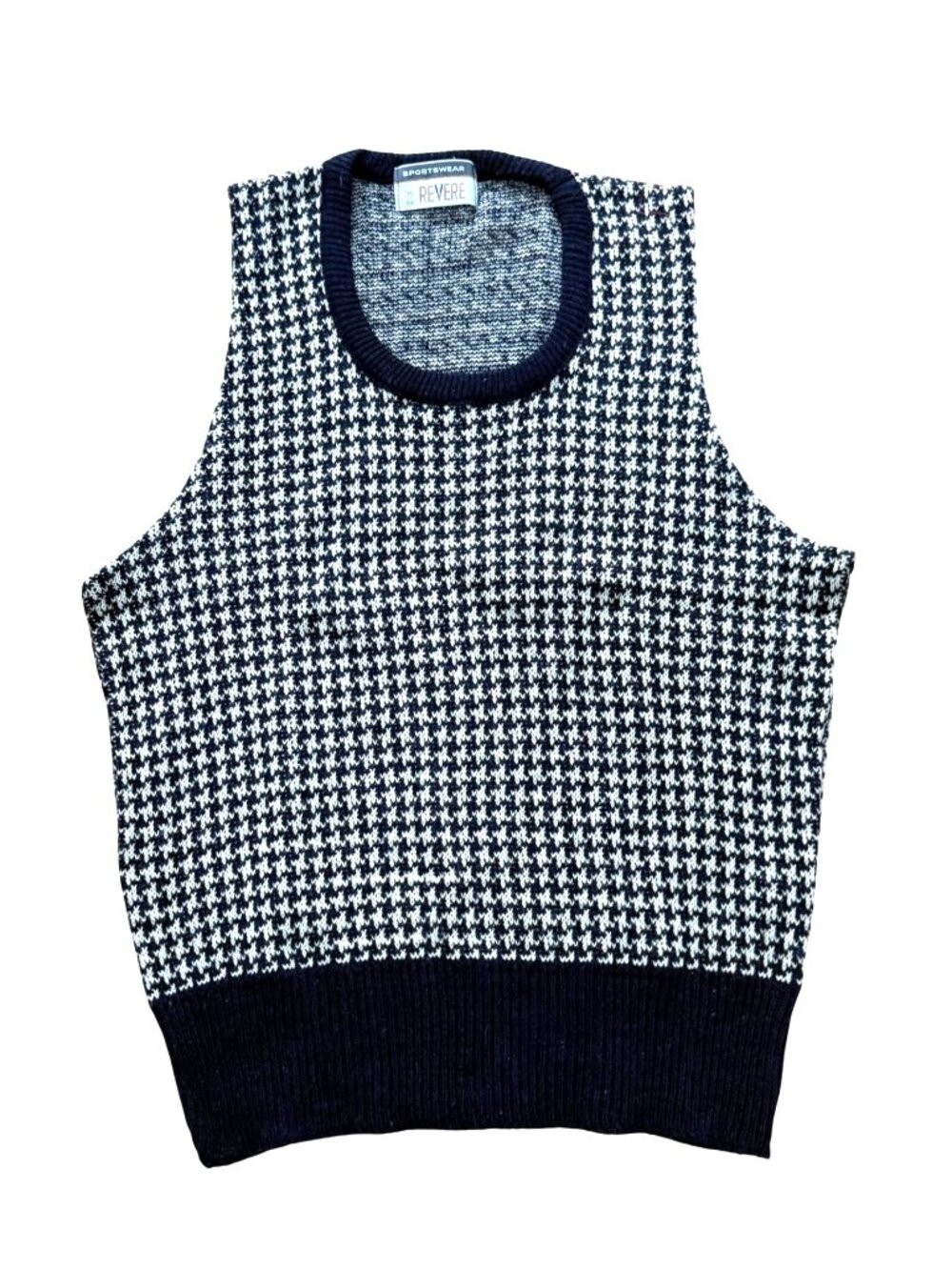 Revere Sportswear Men's Sweater Vest M Black White Houndstooth Knit Vintage Golf